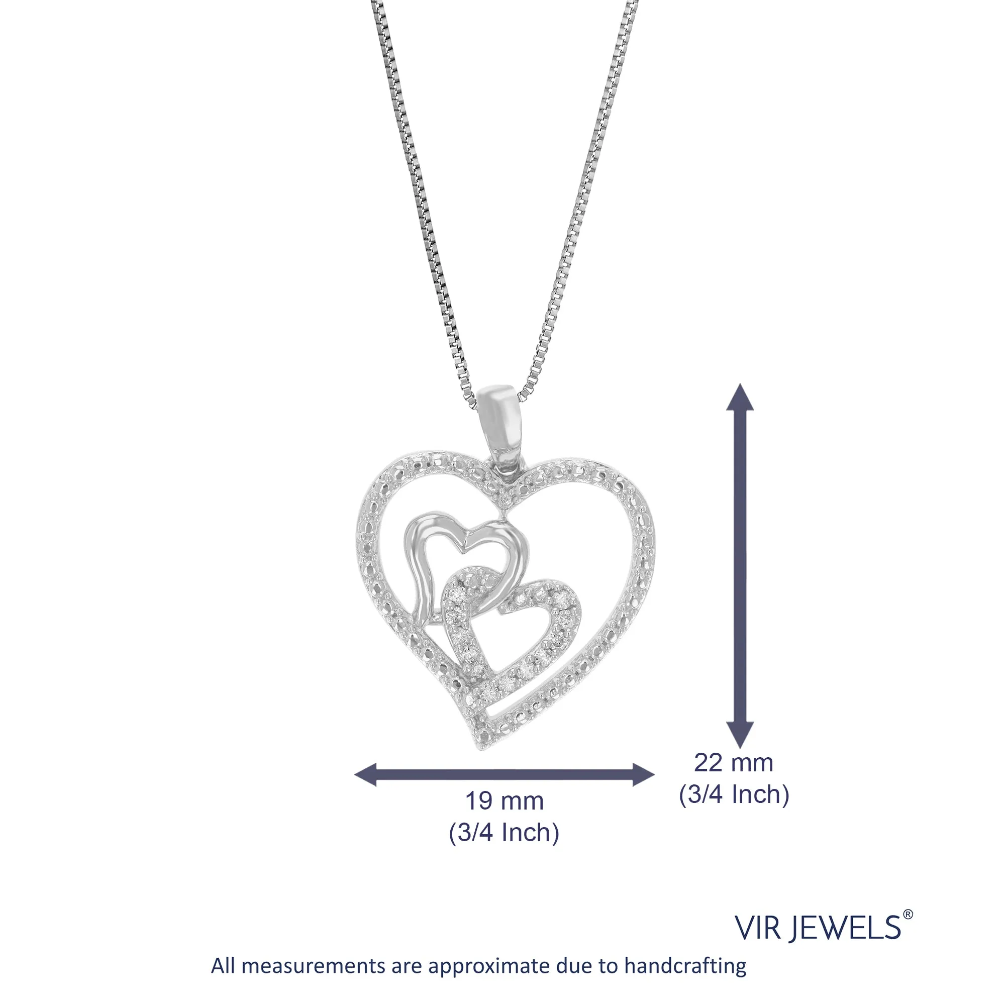 1/10 cttw Lab Grown Diamond Heart .925 Sterling Silver Pendant Necklace 3/4 Inch With 18 Inch Chain