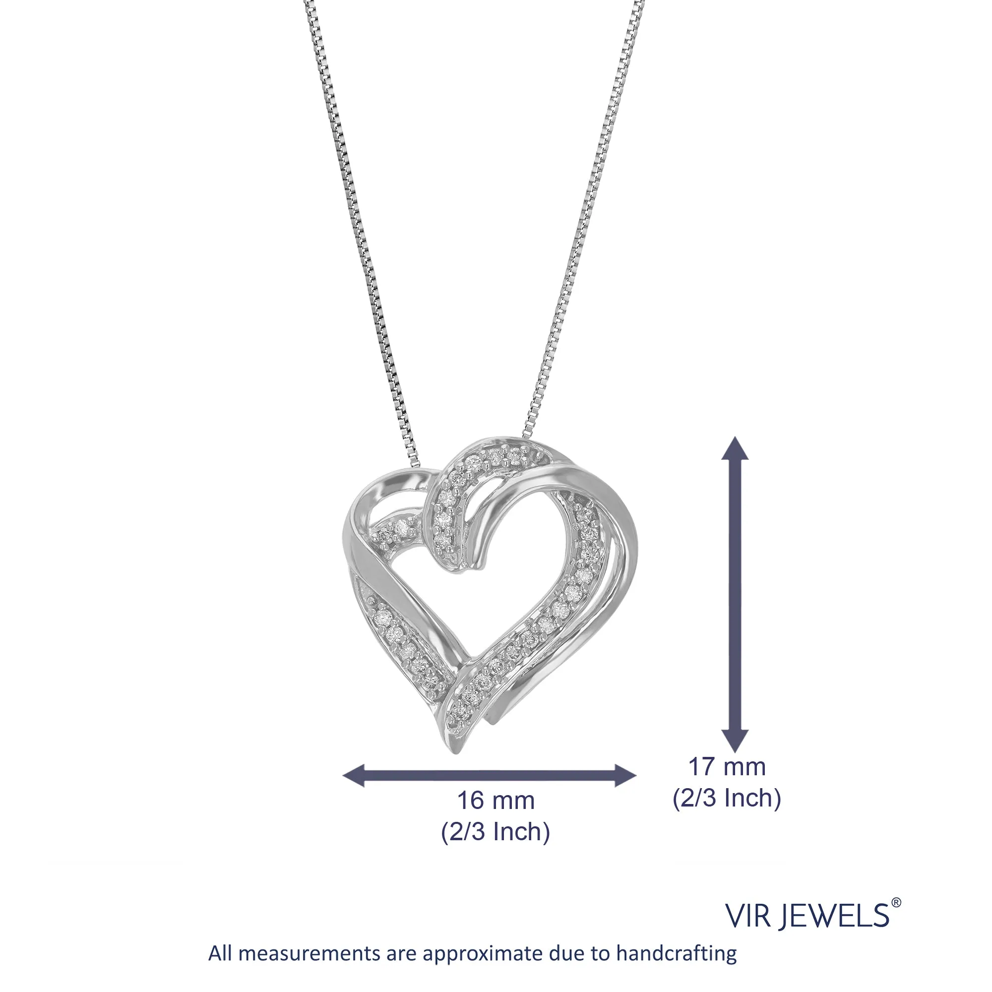 1/10 cttw Lab Grown Round Diamond Heart Pendant Necklace .925 Sterling Silver 2/3 Inch With 18 Inch Chain