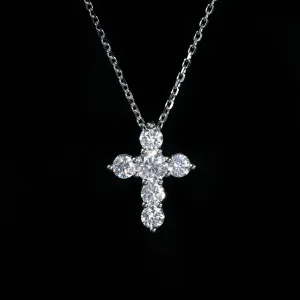 14K White Gold 0.75 CTW Diamond Cross Necklace
