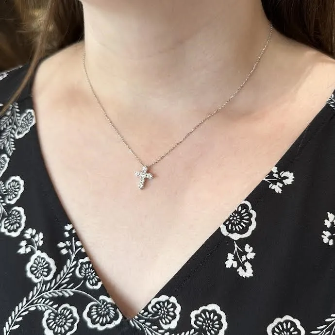 14K White Gold 0.75 CTW Diamond Cross Necklace