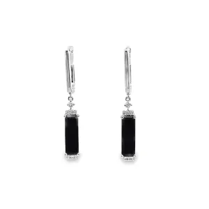 14kt White Black Agate  and Diamond Earrings