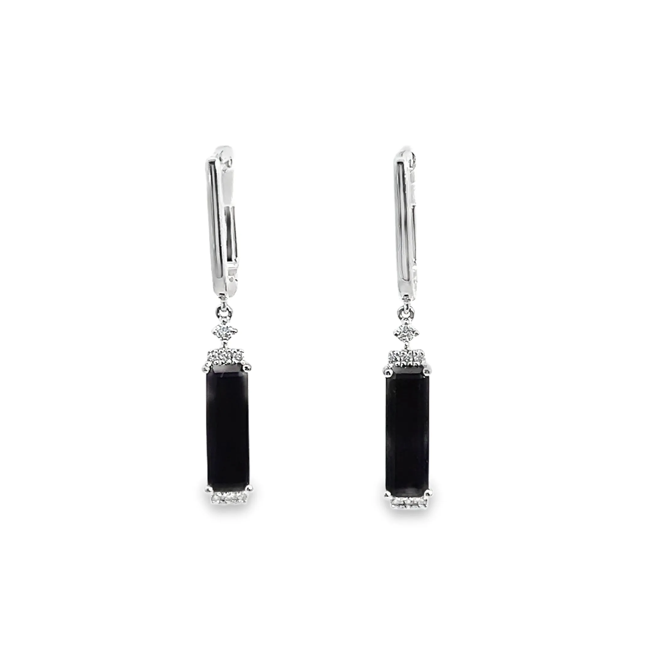 14kt White Black Agate  and Diamond Earrings