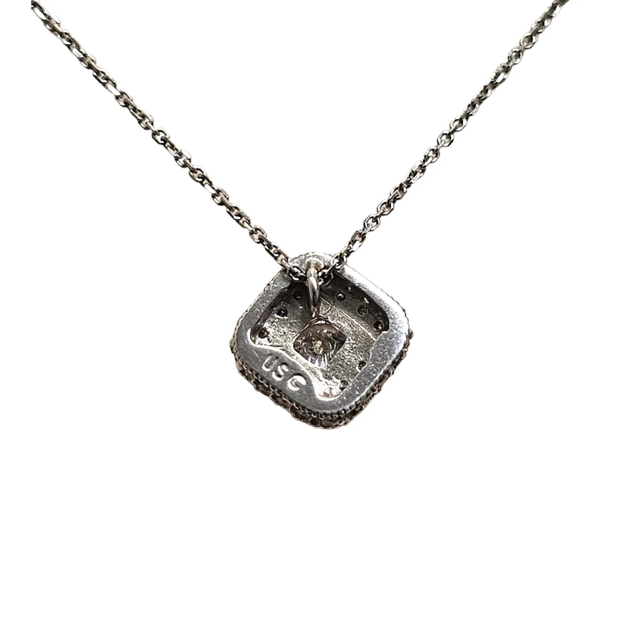 14Kt White Gold Diamond Cushion Shaped Pendant Necklace