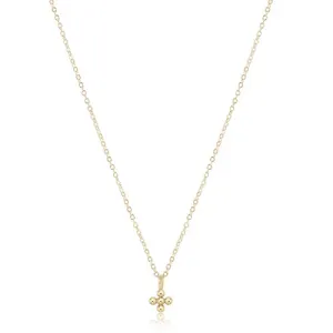 16" Necklace Gold - Classic Beaded Signature Cross Small Gold Charm