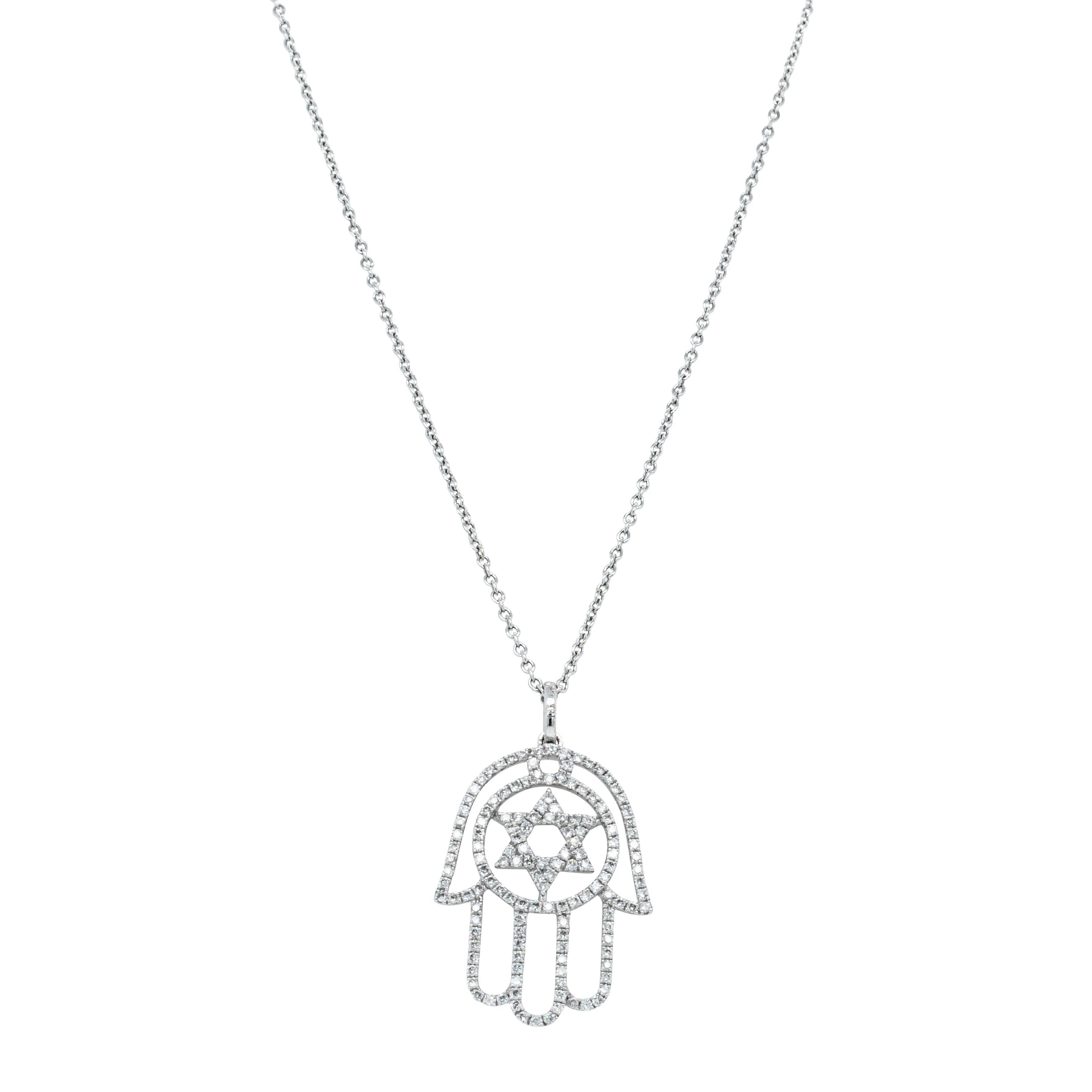 18ct White Gold .60ct Diamond Hamsa Star Of David Pendant