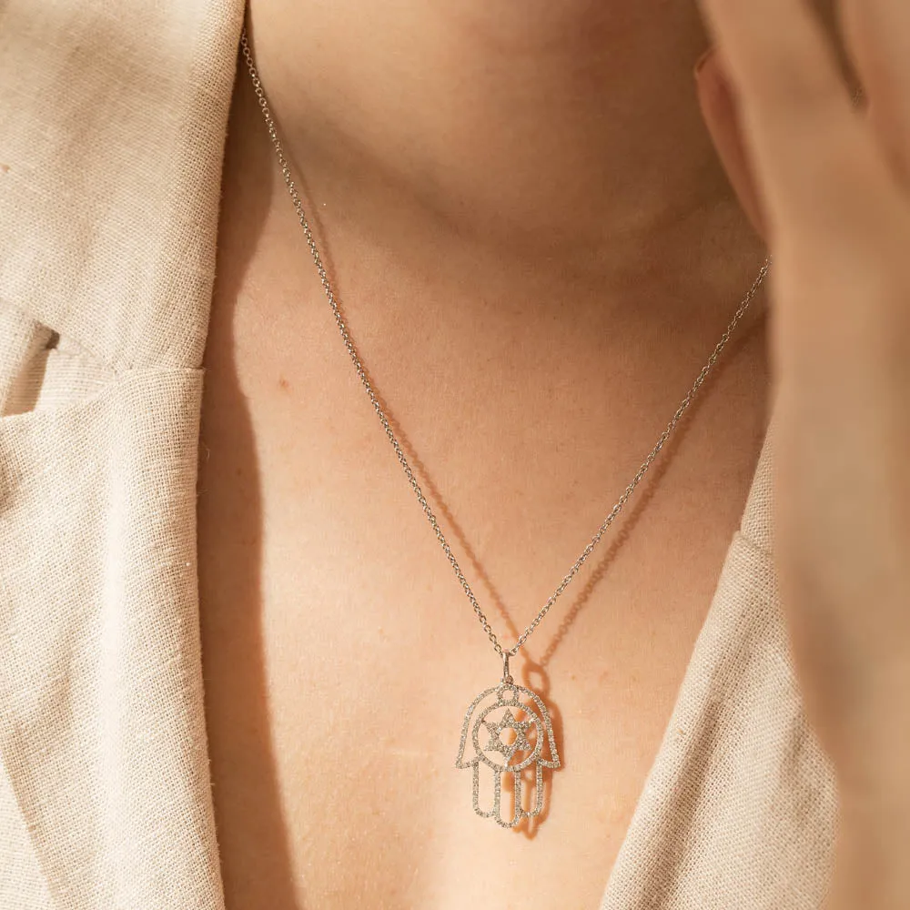 18ct White Gold .60ct Diamond Hamsa Star Of David Pendant
