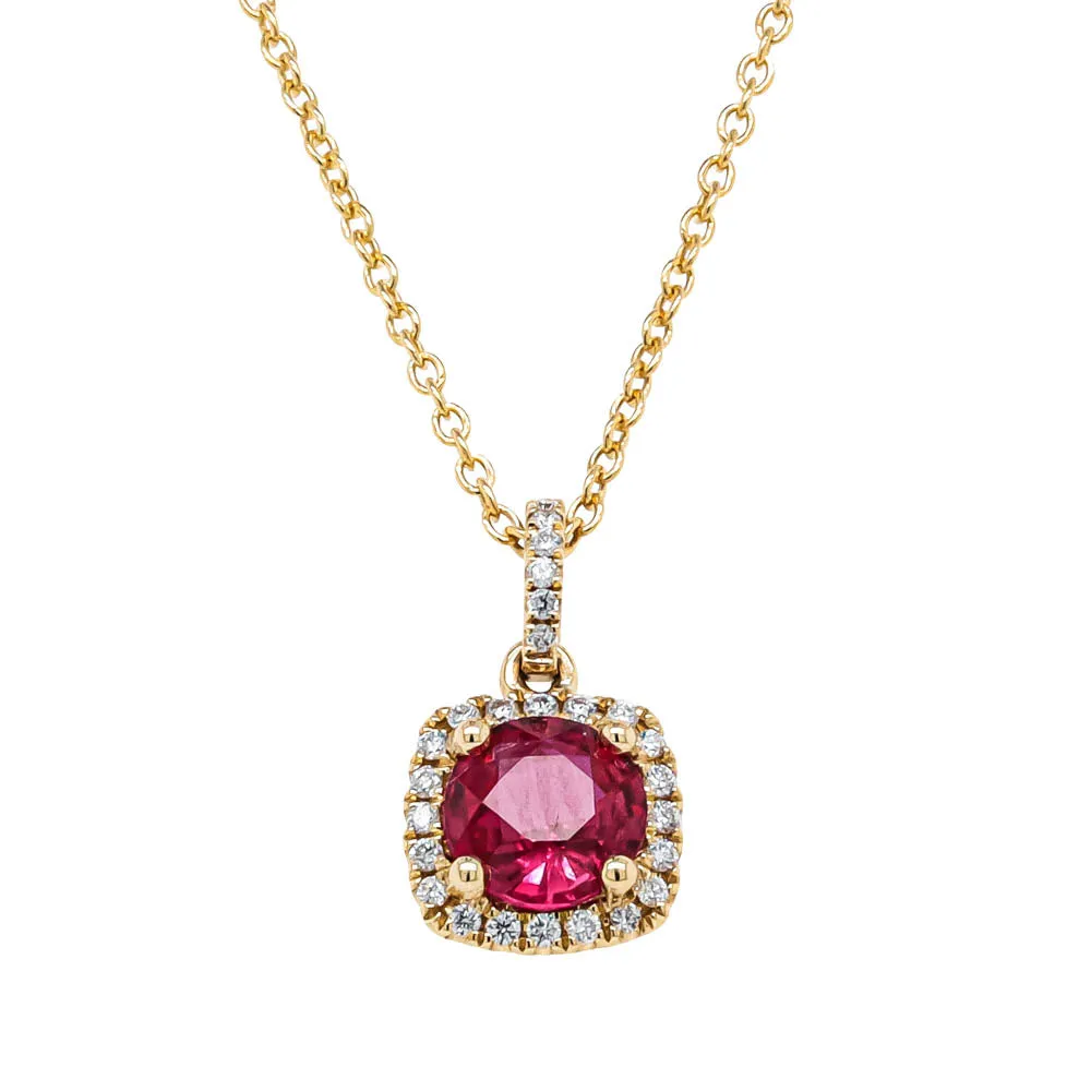 18ct Yellow Gold .96ct Ruby & Diamond Peony Pendant