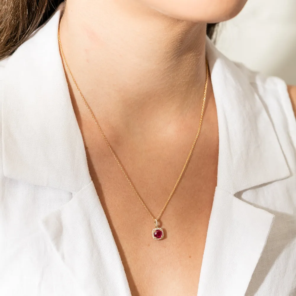 18ct Yellow Gold .96ct Ruby & Diamond Peony Pendant