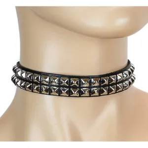 2 Row Pyramid Stud Leather Choker