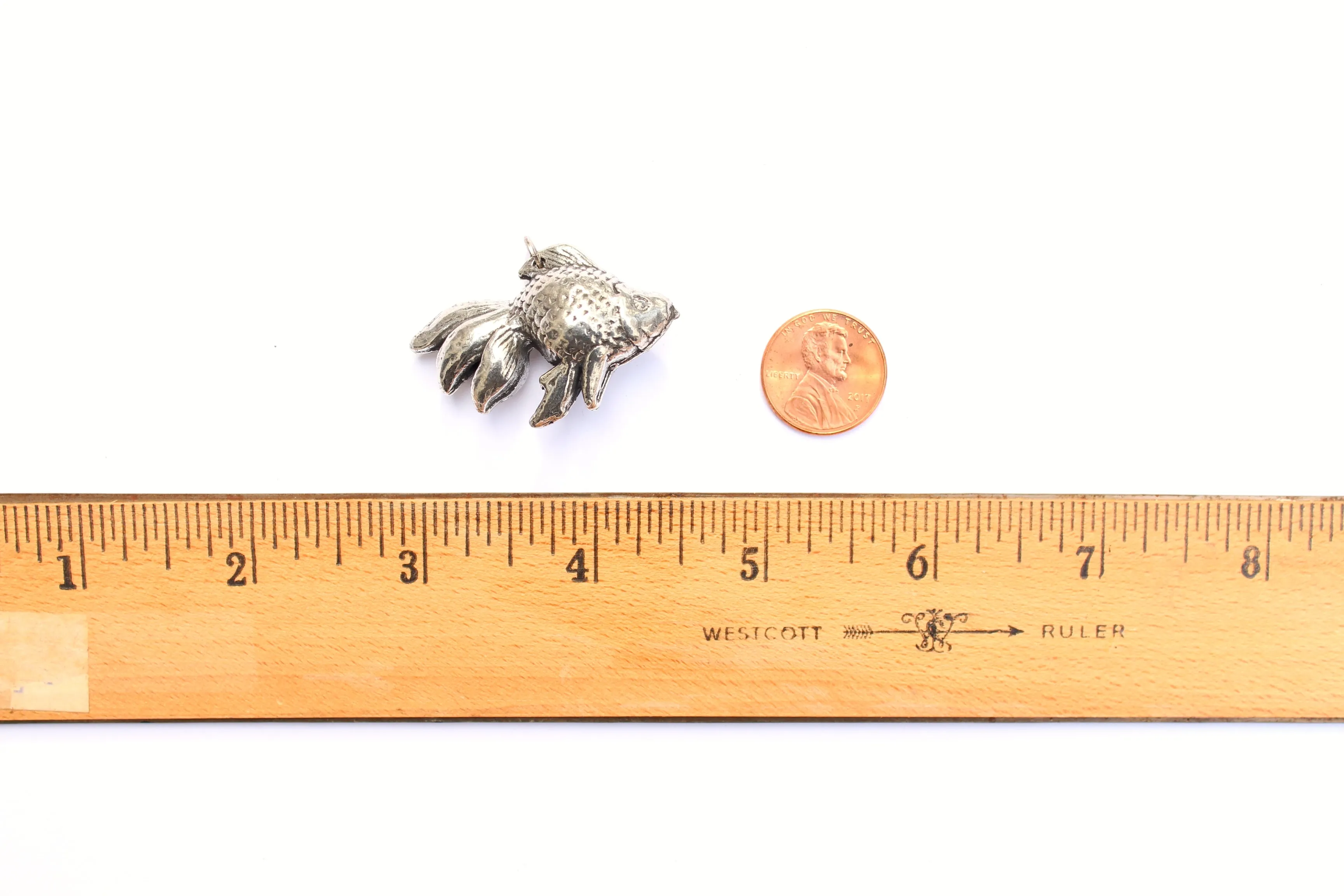 3-Dimensional Antique Replica Fantail Goldfish Pendant in Britannium