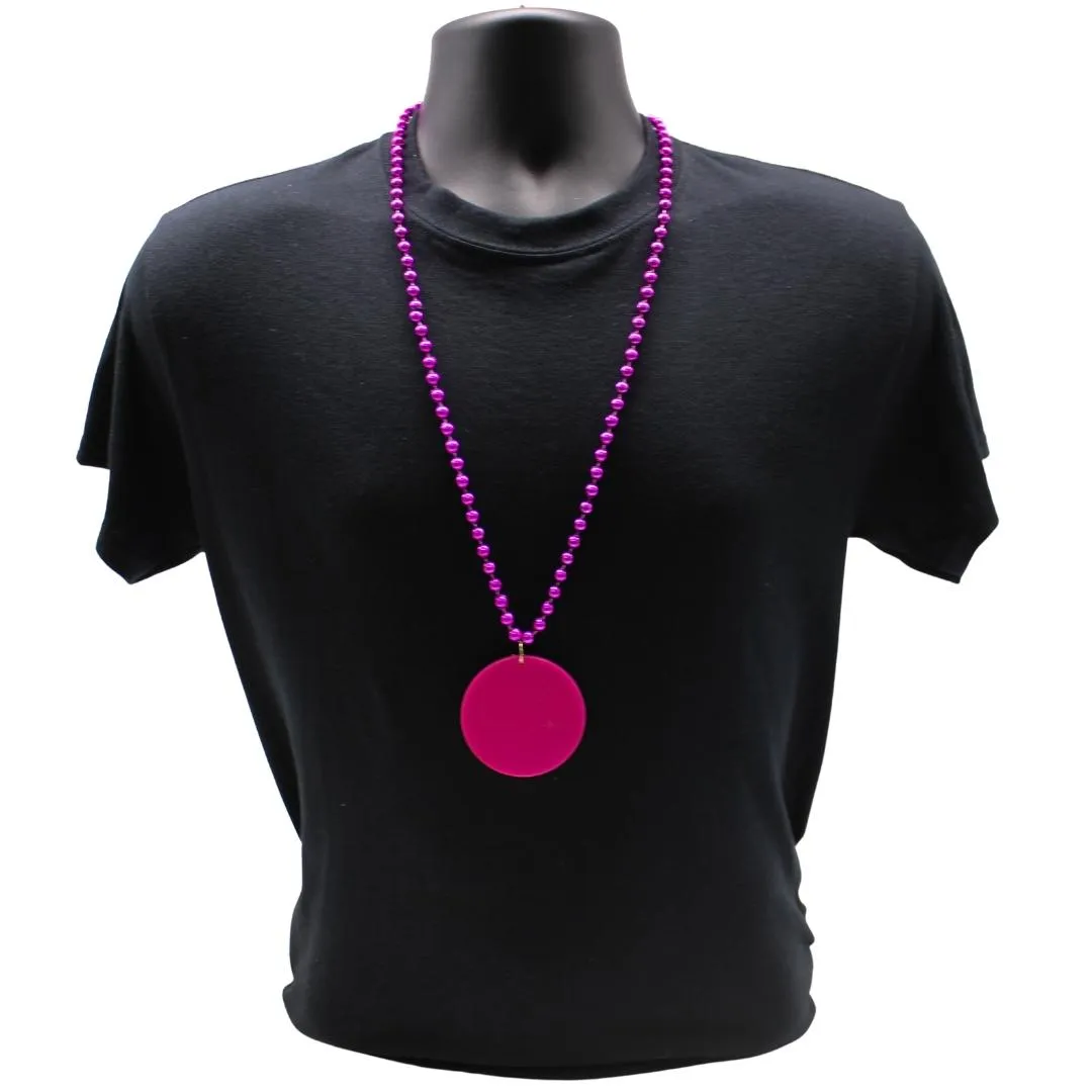 33" 7mm Metallic Hot Pink Bead Necklace with 2.5" Hot Pink Disc (Each)