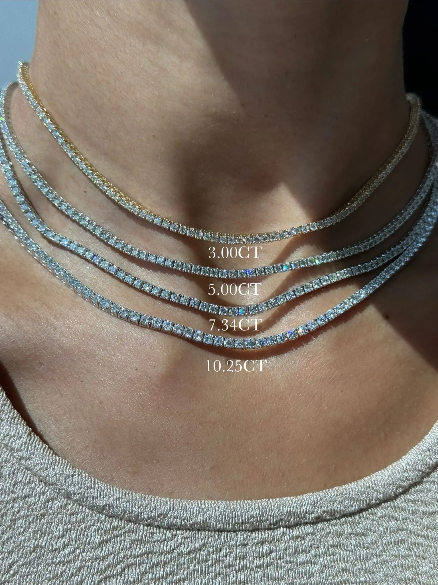 4-Prong Natural Diamond Tennis Necklace - 14K Solid Gold