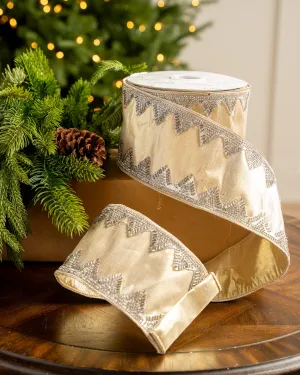 4" X 10YD Light Gold With Silver Trim Ribbon