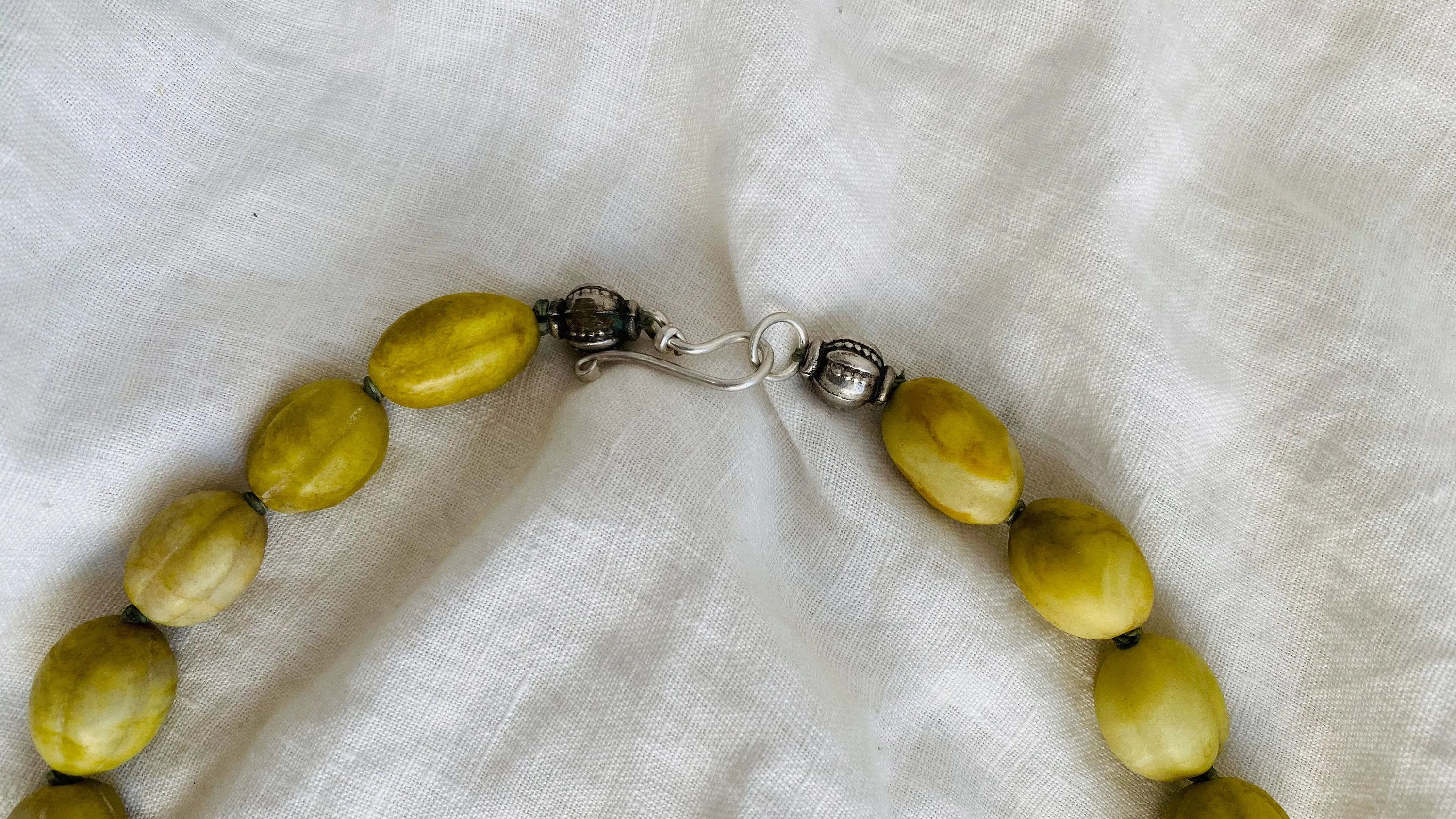 Antique Indian Silver Pendant on Yellow Calcite Necklace