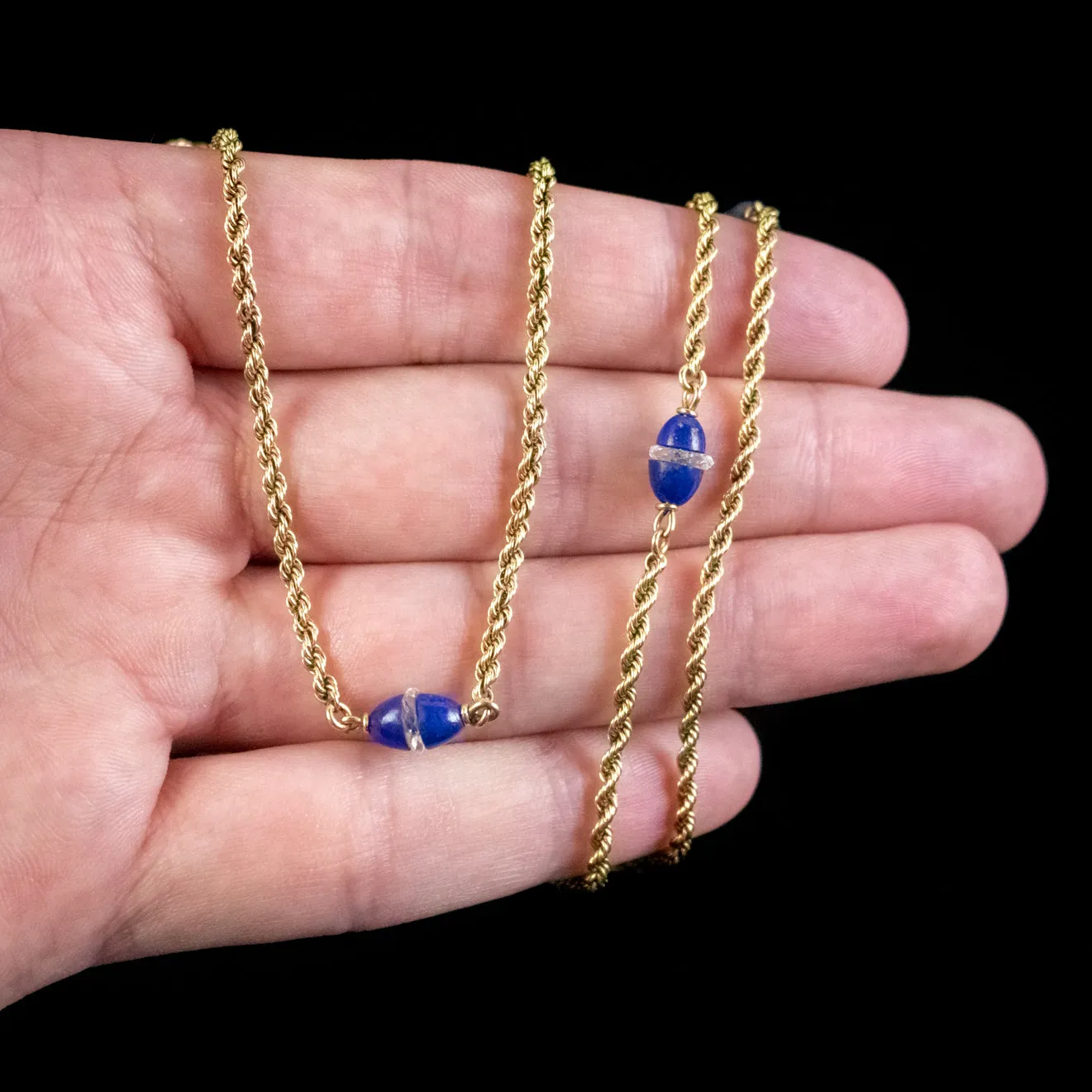 Antique Victorian Lapis Lazuli Chain Necklace 15ct Gold Circa 1900