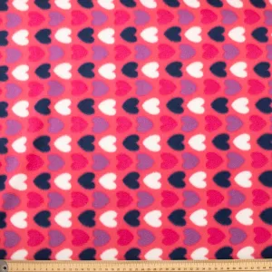Colourful Hearts on Pink Printed Polar Fleece Design 125