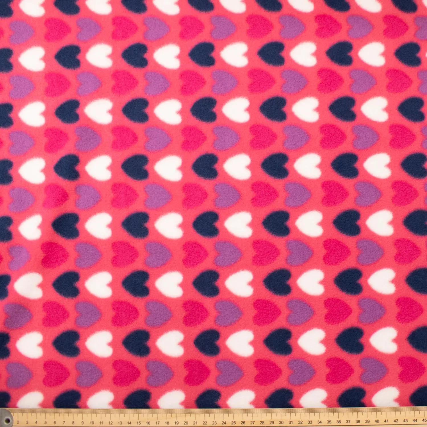 Colourful Hearts on Pink Printed Polar Fleece Design 125