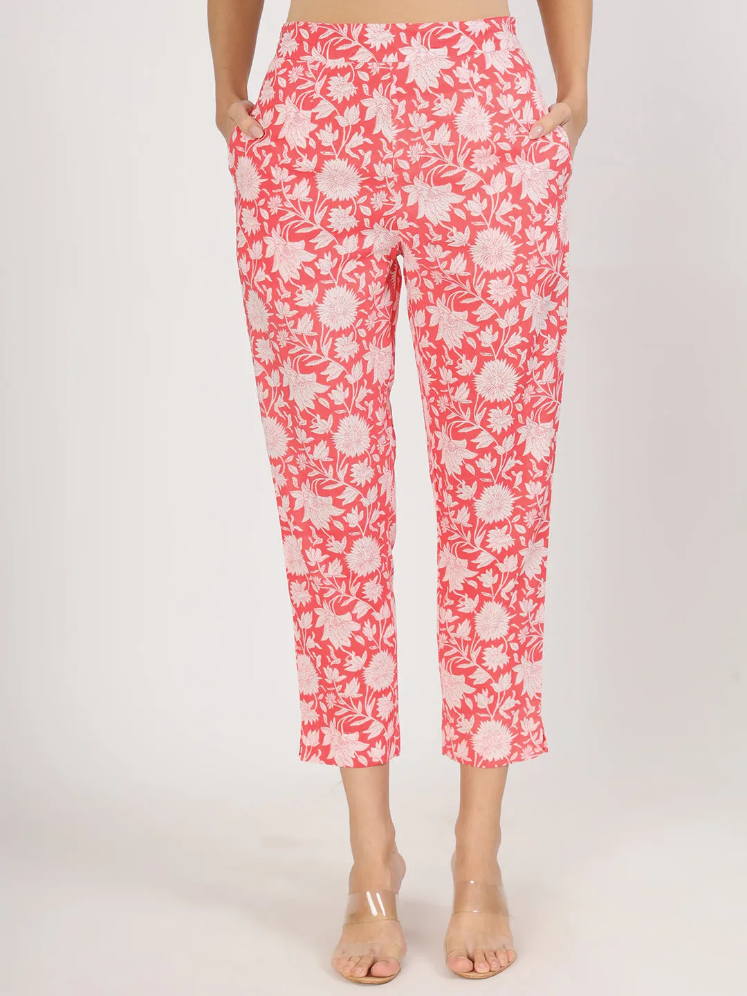 Divena Pink Floral Printed Cotton Kurta with Herem Pant Co ord Set