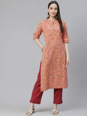 Divena Pink Printed Cotton Straight Kurta