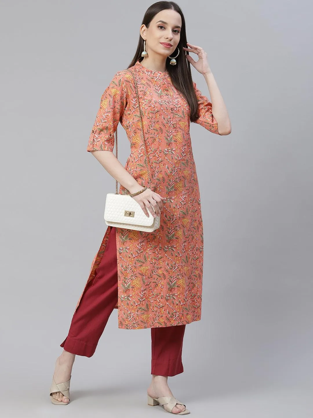 Divena Pink Printed Cotton Straight Kurta