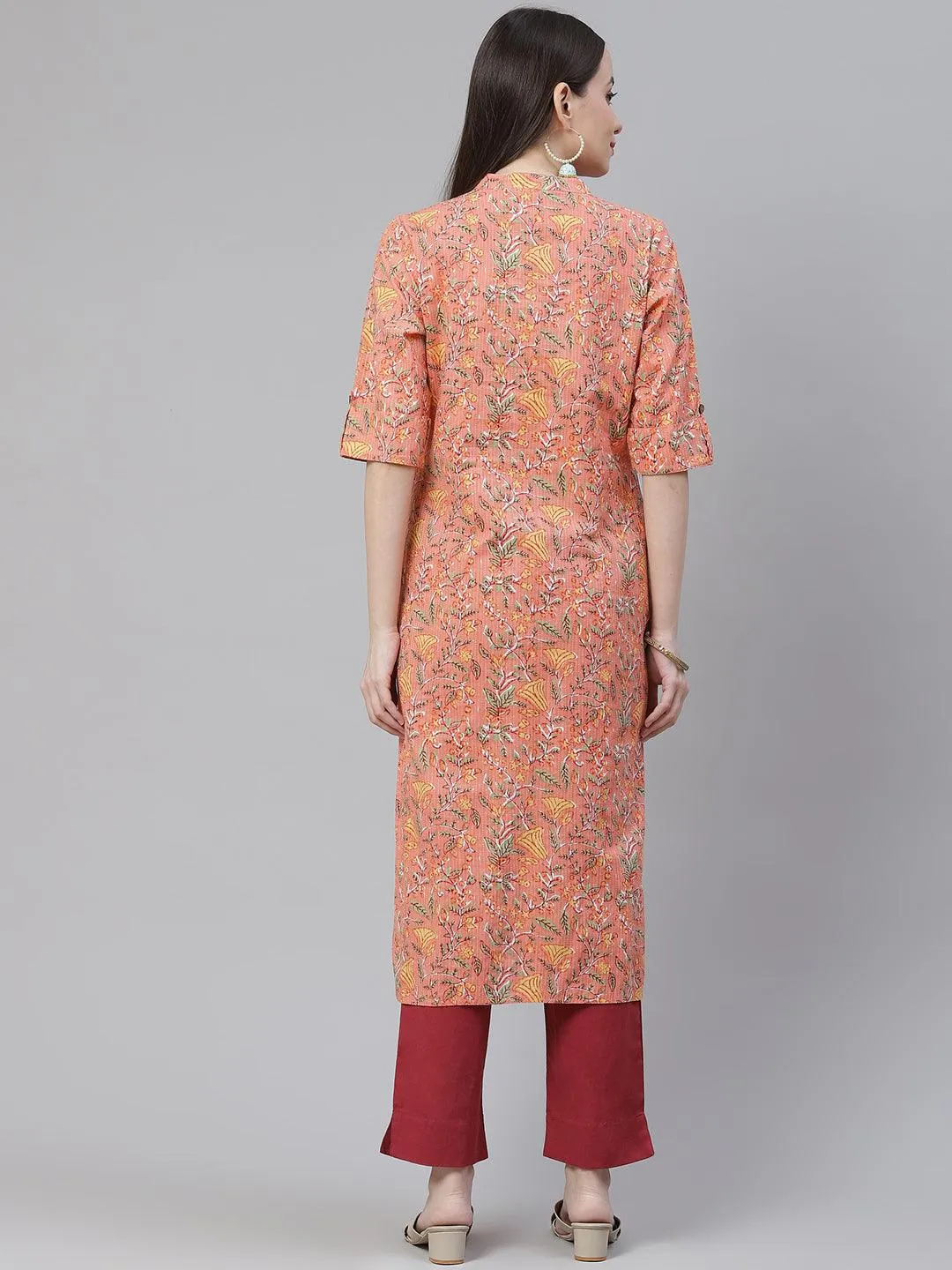 Divena Pink Printed Cotton Straight Kurta