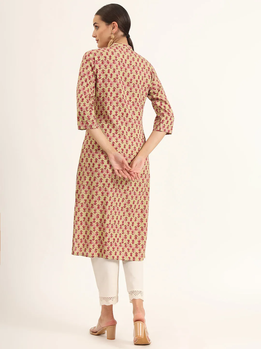 Divena Red Floral Print Pure Cotton Straight Kurta