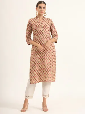 Divena Red Floral Print Pure Cotton Straight Kurta