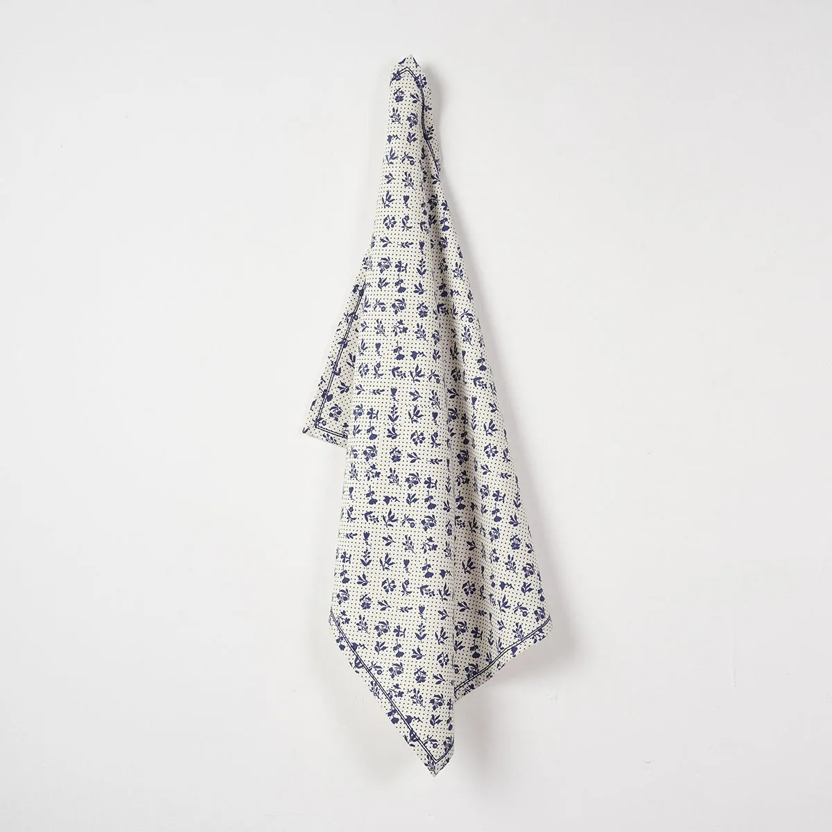 DOMINOTERIE Indigo blue Printed Kitchen Towel, small floral pattern, 100% cotton, size 20"X28"