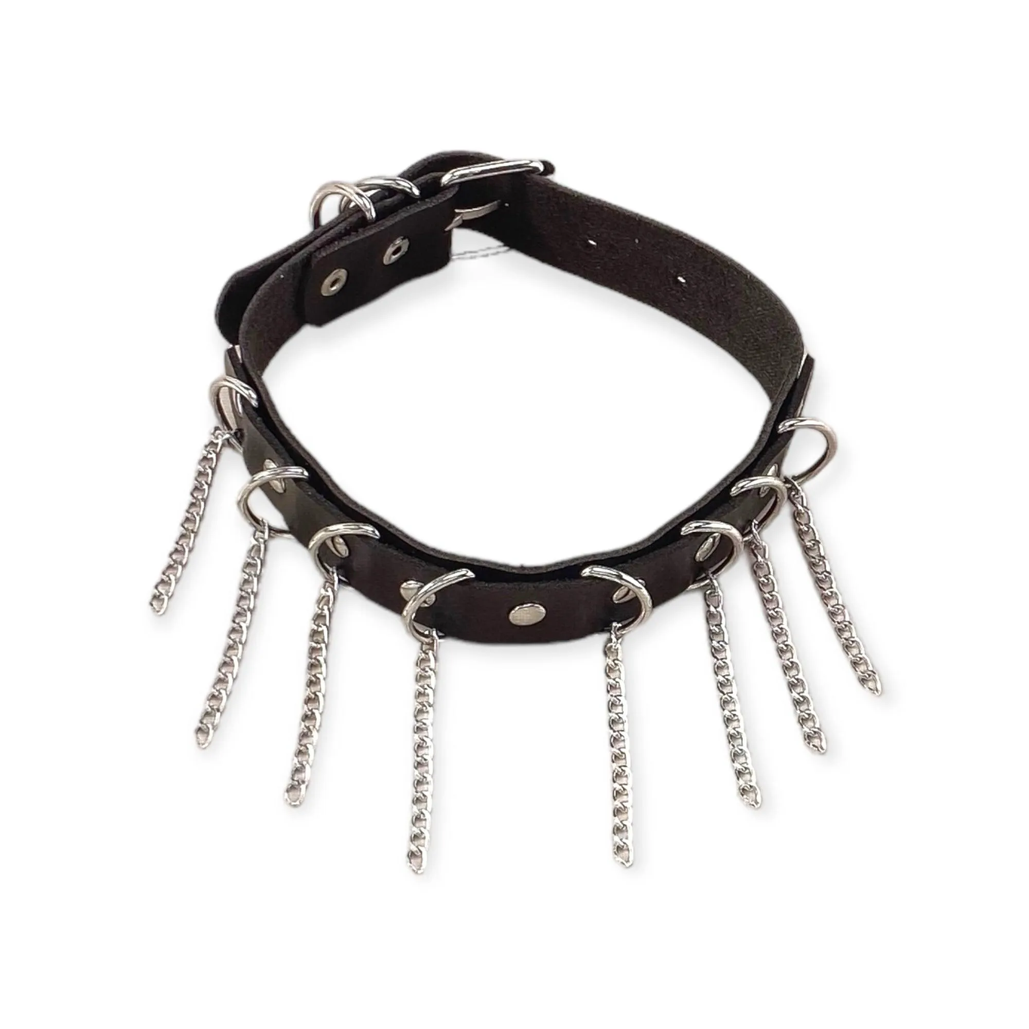 Edgy D Ring Black Leather Buckle Choker