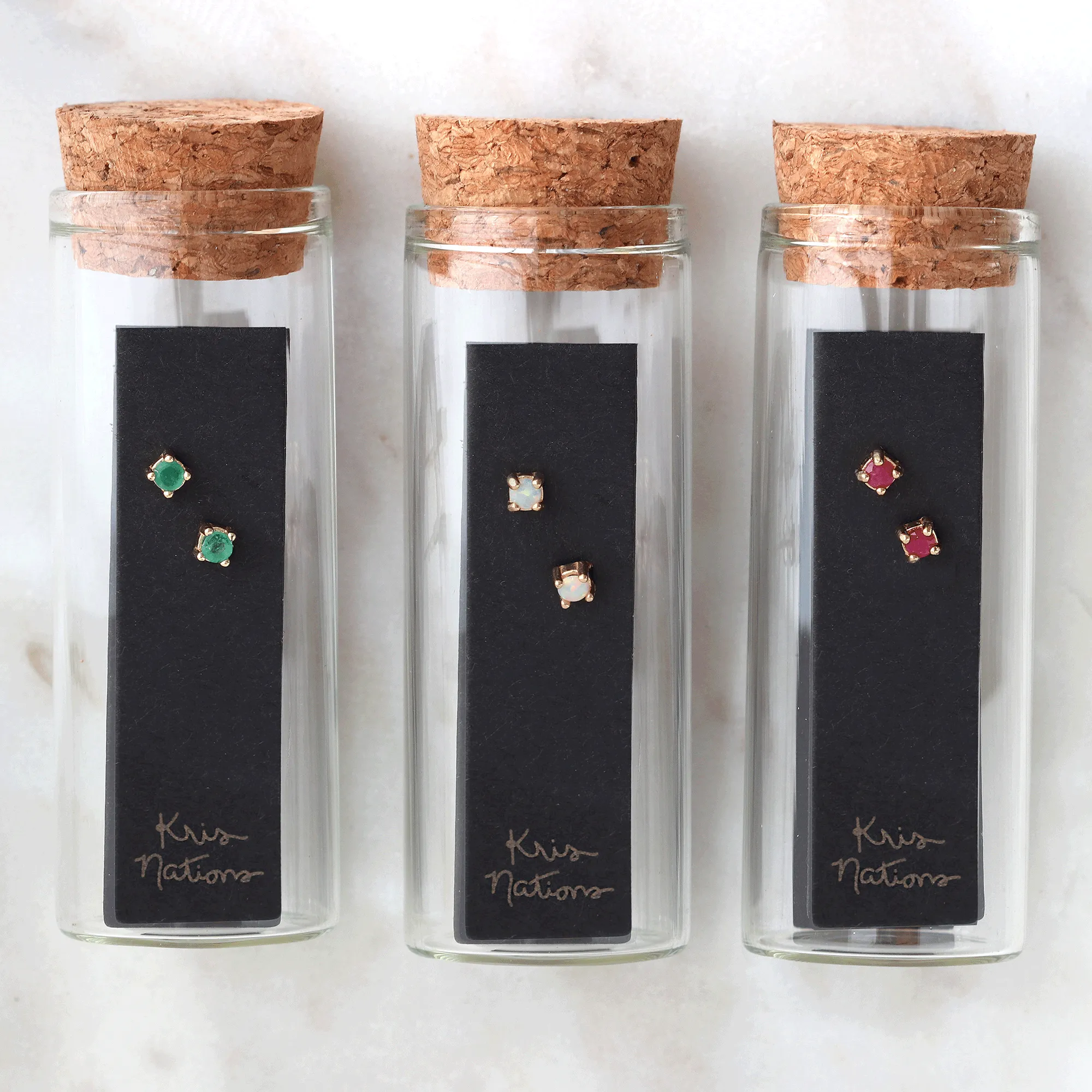 Emerald Prong Set Gemstone Stud Earrings - May Birthstone