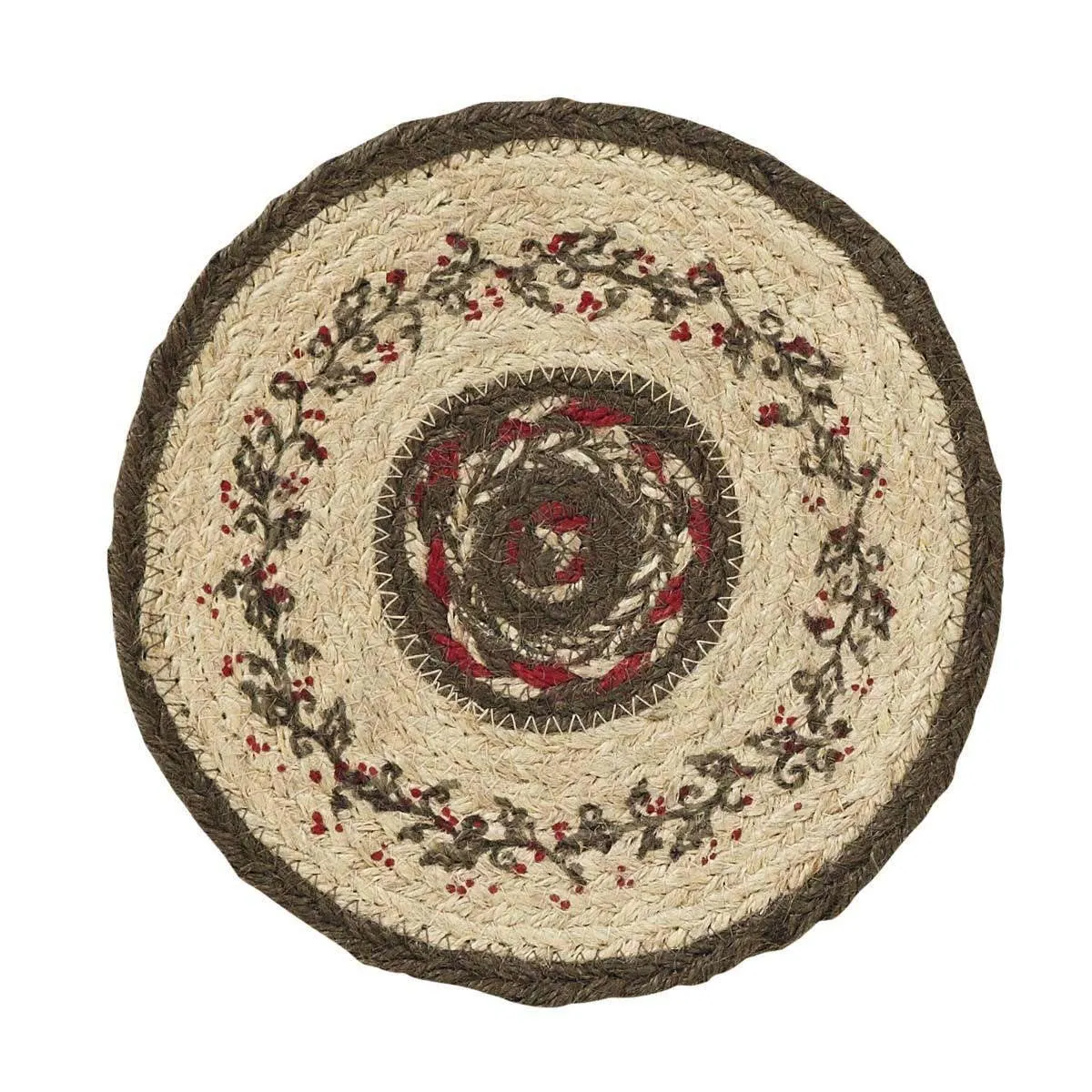 Holly Berry Jute Stencil Trivet 8" VHC Brands