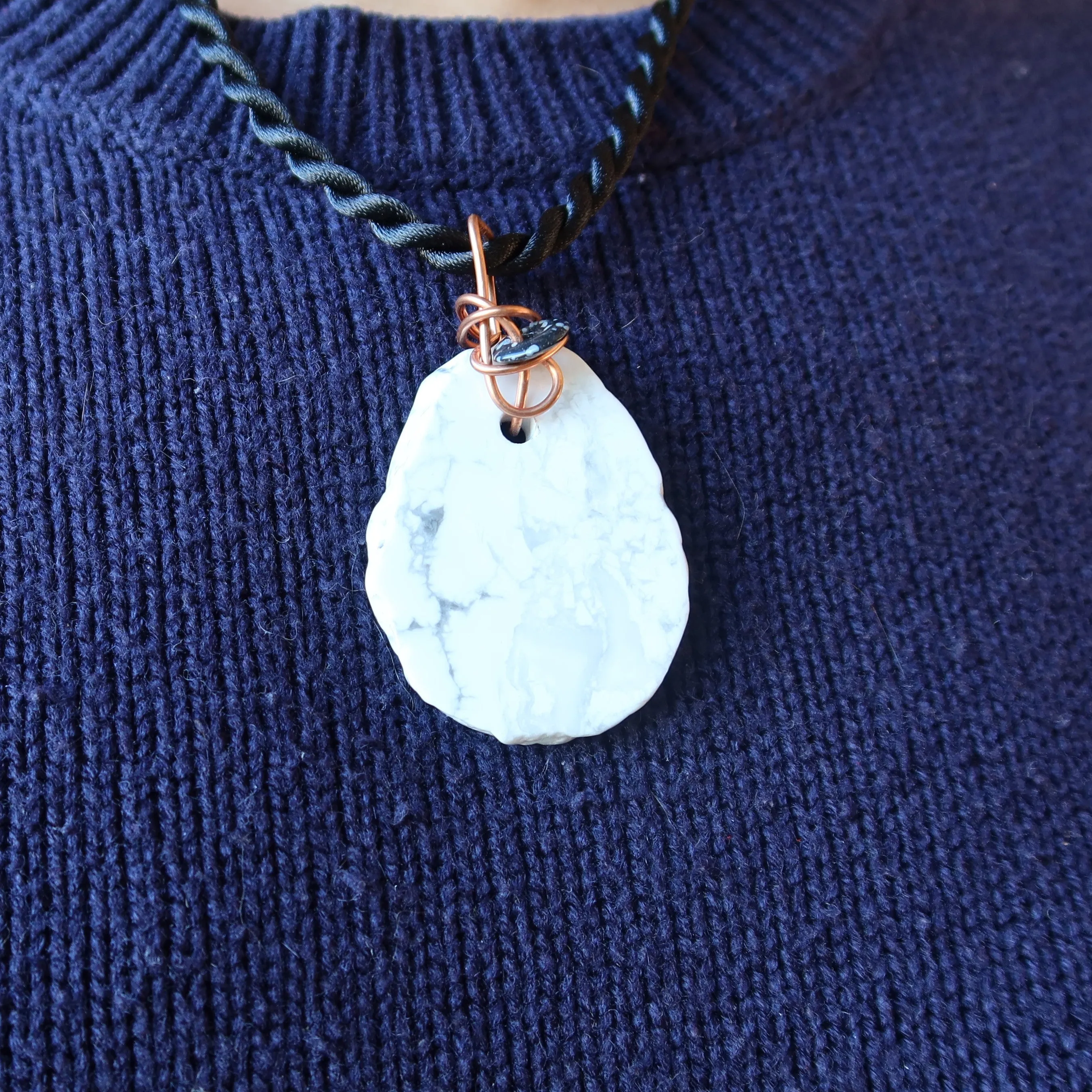 Howlite Necklace Soothing White Snow and Snowflake Obsidian