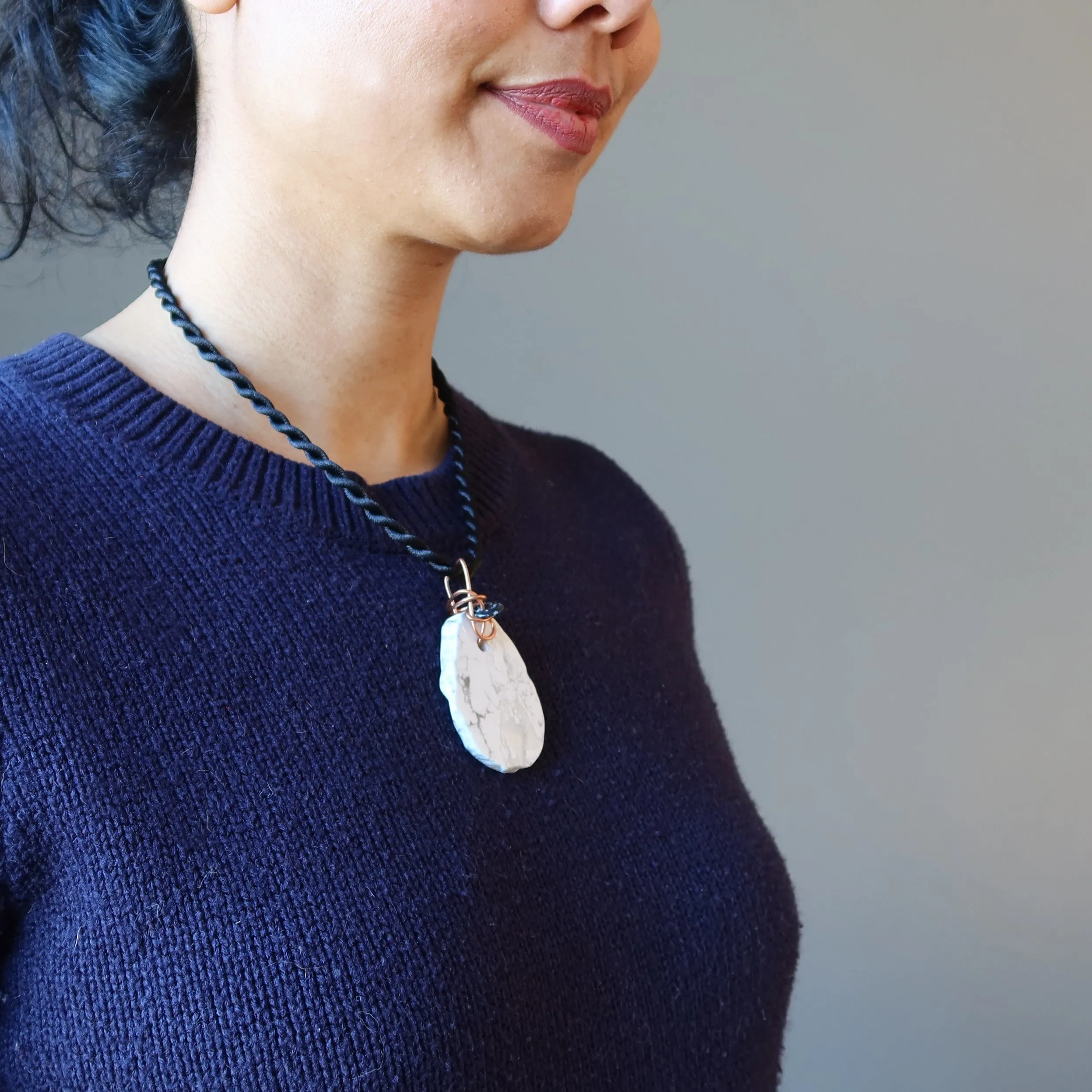 Howlite Necklace Soothing White Snow and Snowflake Obsidian