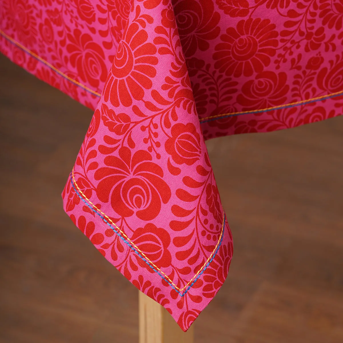 MATYO - Hot Pink colour Table cloth, floral print cotton fabric, size available, Napkins available