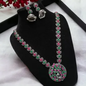 Mayur Silver Oxidized Necklace Set, Multi