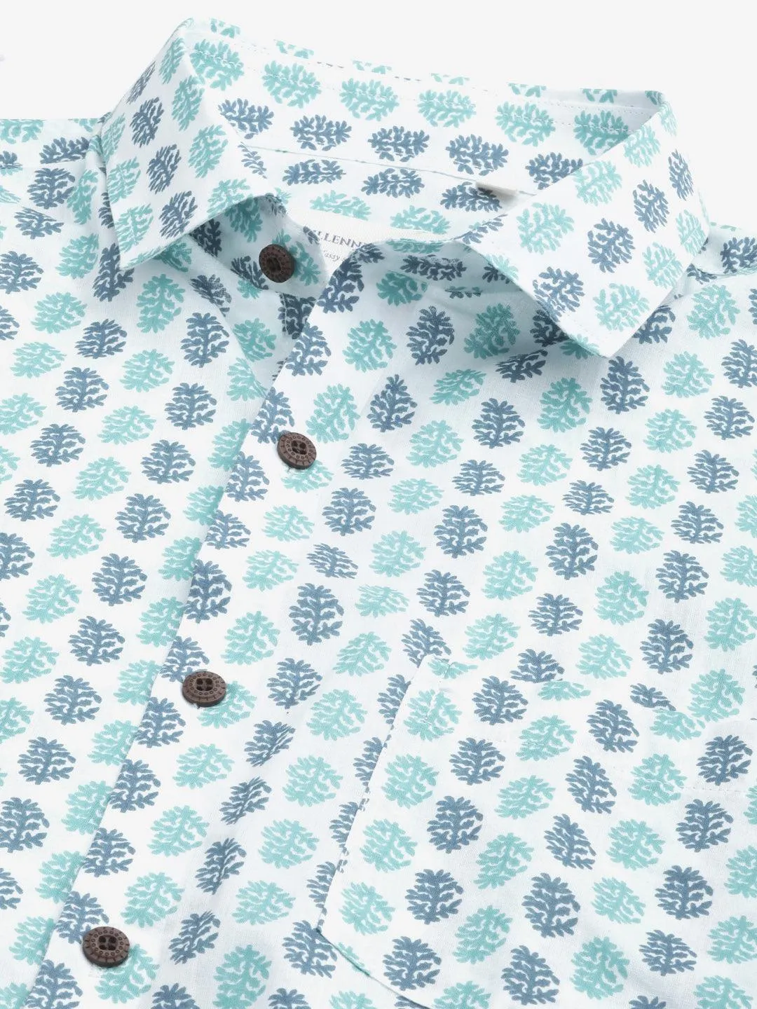 Millennial Men White & Green Cotton  Half Sleeve Shirt for Men-MMH0171
