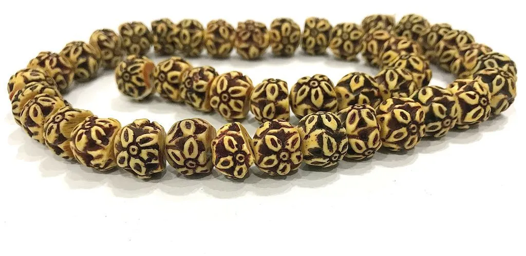 Mustard Semi-Round Floral Raisin Bead