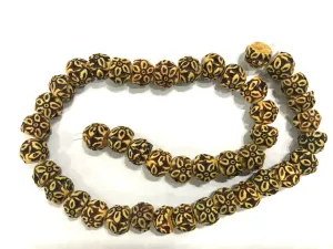 Mustard Semi-Round Floral Raisin Bead