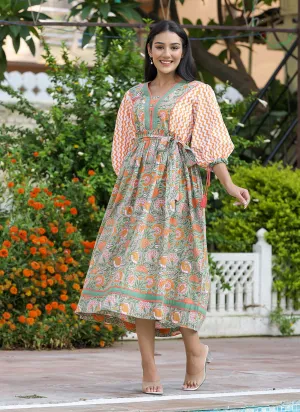 Orange Hand Block Printed Dress (pack of 1)
