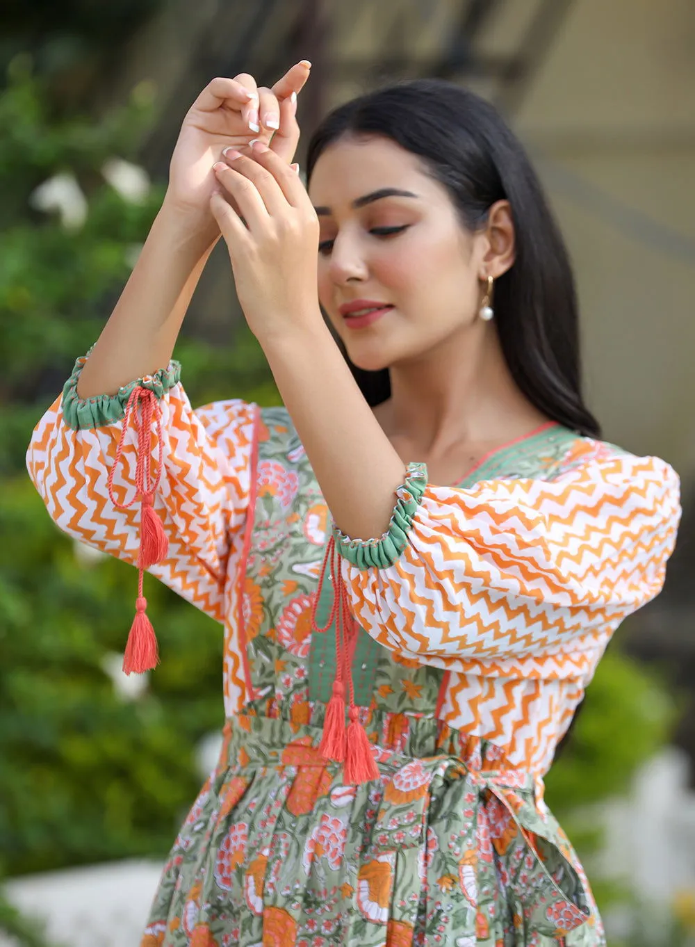 Orange Hand Block Printed Dress (pack of 1)