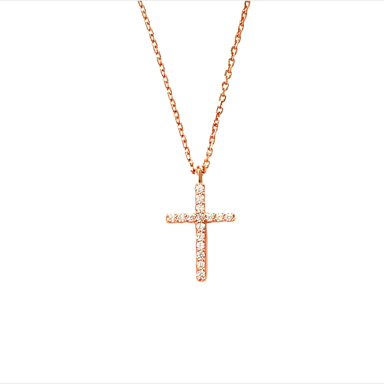 Precious Metal Plated Sterling Silver Cubic Zirconia Pave Set Cross Pendant Necklace