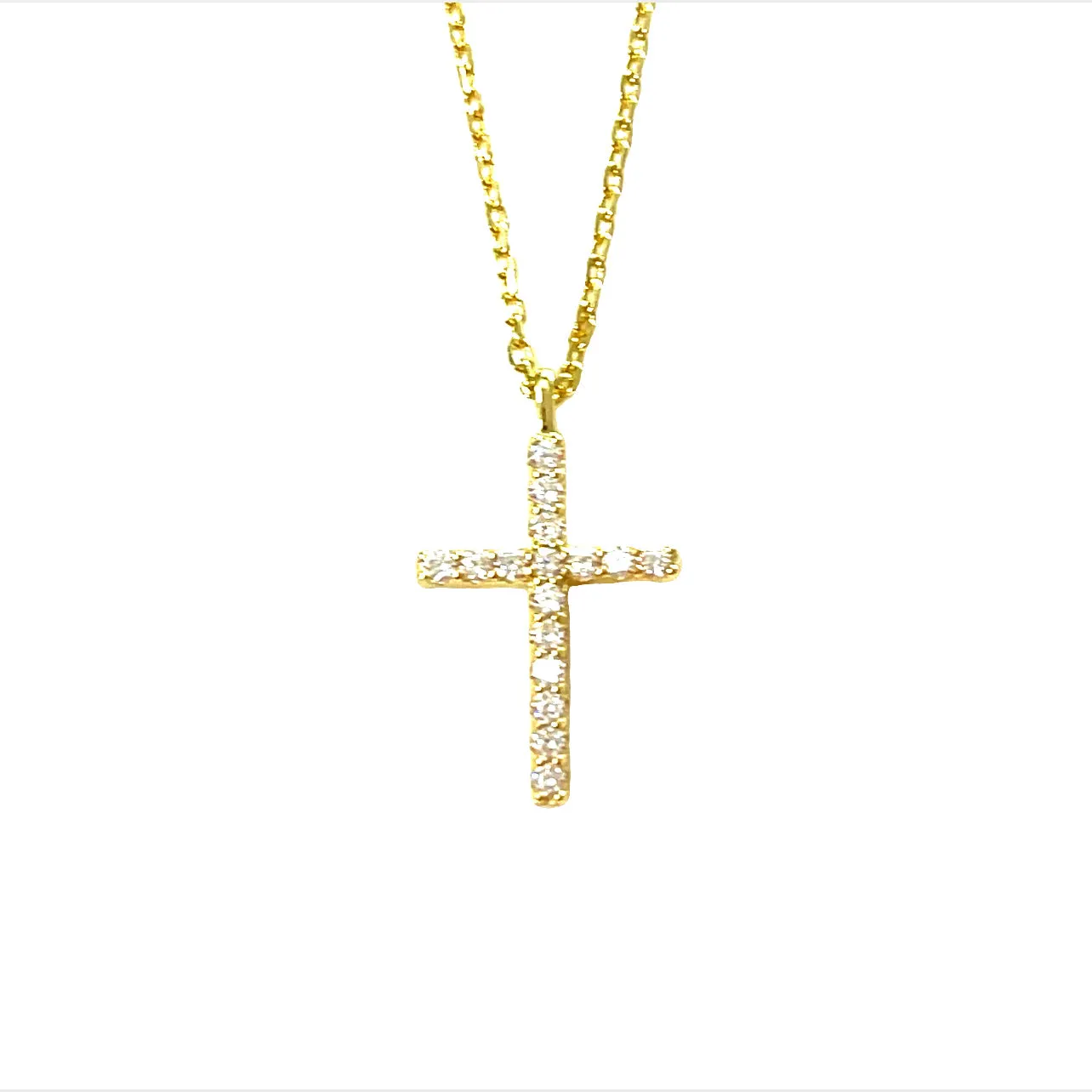 Precious Metal Plated Sterling Silver Cubic Zirconia Pave Set Cross Pendant Necklace