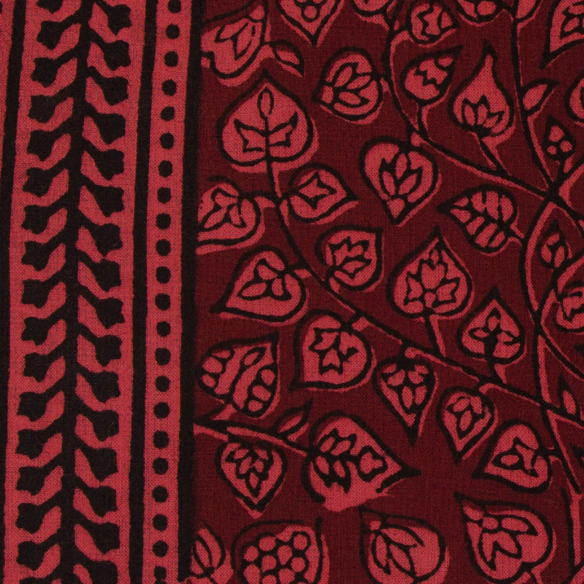 Precut 0.75 meters -Red & Maroon Bagh Hand Block Printed Cotton Fabric