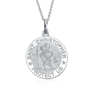 Saint Christopher Pendant Necklace in Sterling Silver - Patron of Safe Travel Medal