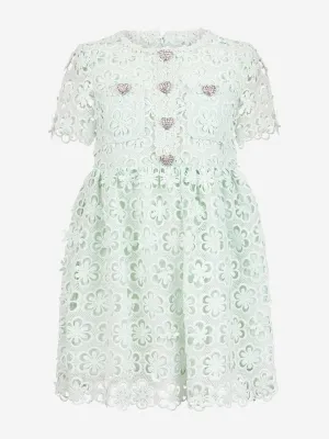 Self Portrait Girls Floral Lace Dress in Green
