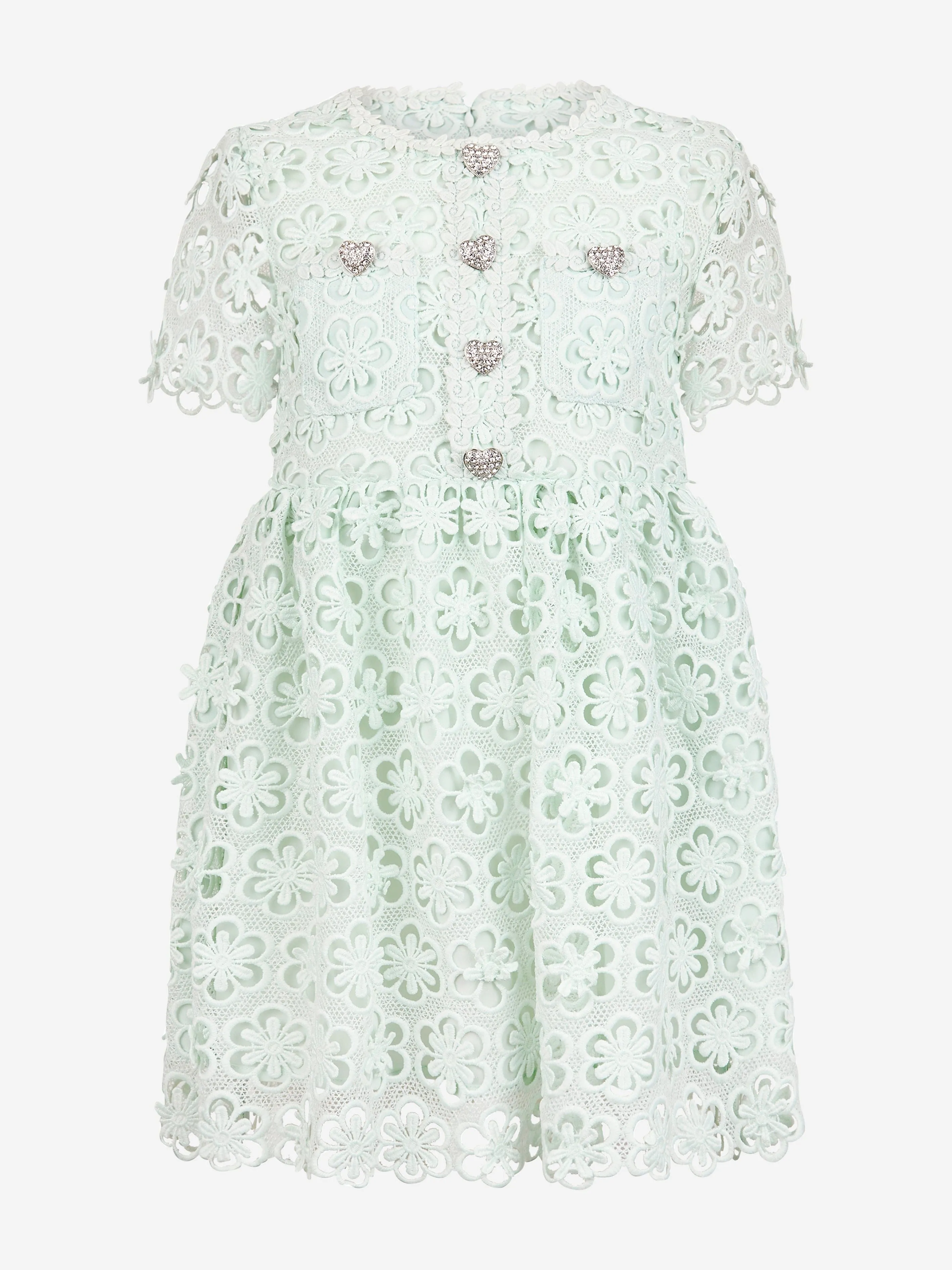 Self Portrait Girls Floral Lace Dress in Green