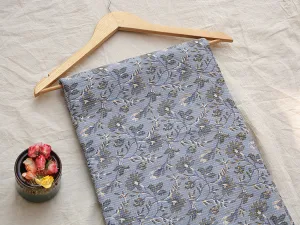 Silver Blue Floral Pure Cotton Kantha Fabric