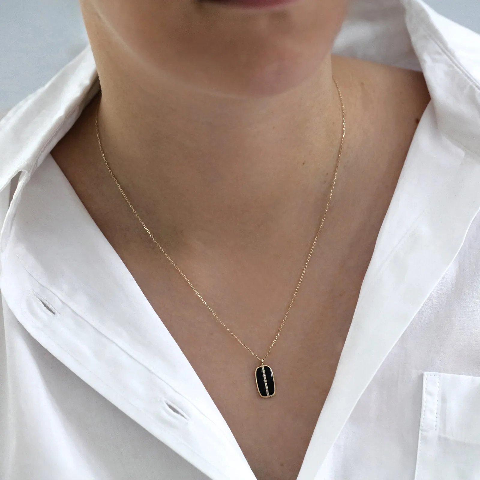 Soleil Collection Black Enamel and Diamond Pendant | 9K Solid Yellow Gold