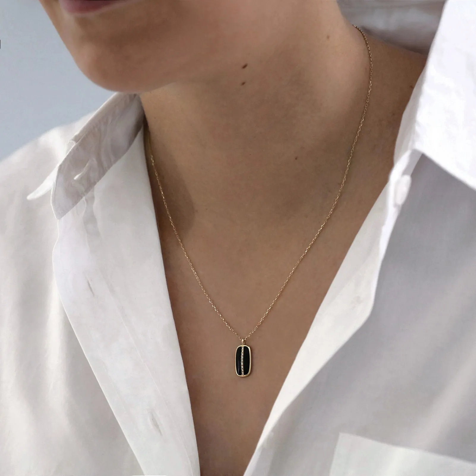 Soleil Collection Black Enamel and Diamond Pendant | 9K Solid Yellow Gold