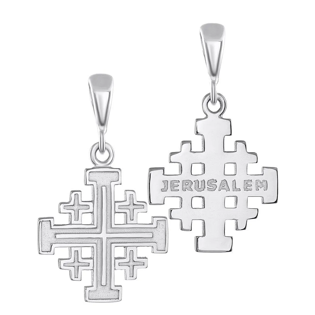 Solid 14K Gold Crusaders Jerusalem Cross Pendant Necklace - White Gold